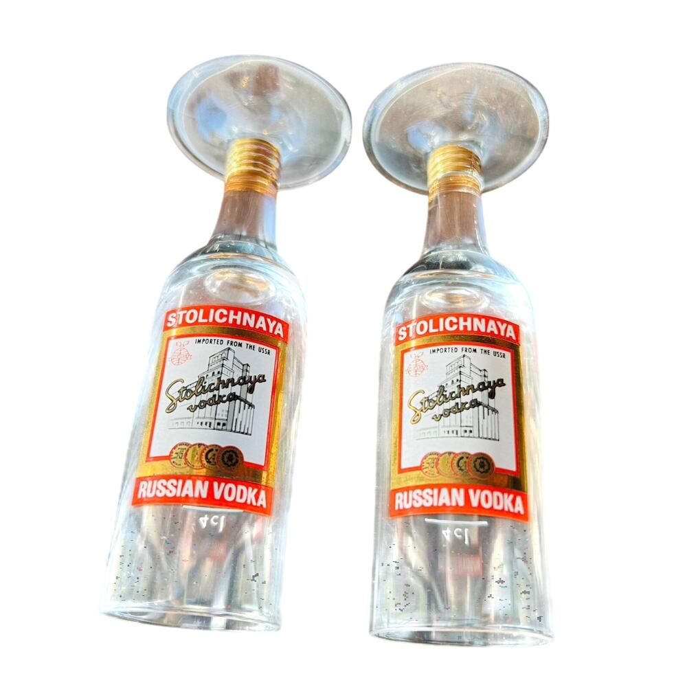 vintage Stoli shot glasses pair schnapps original promo